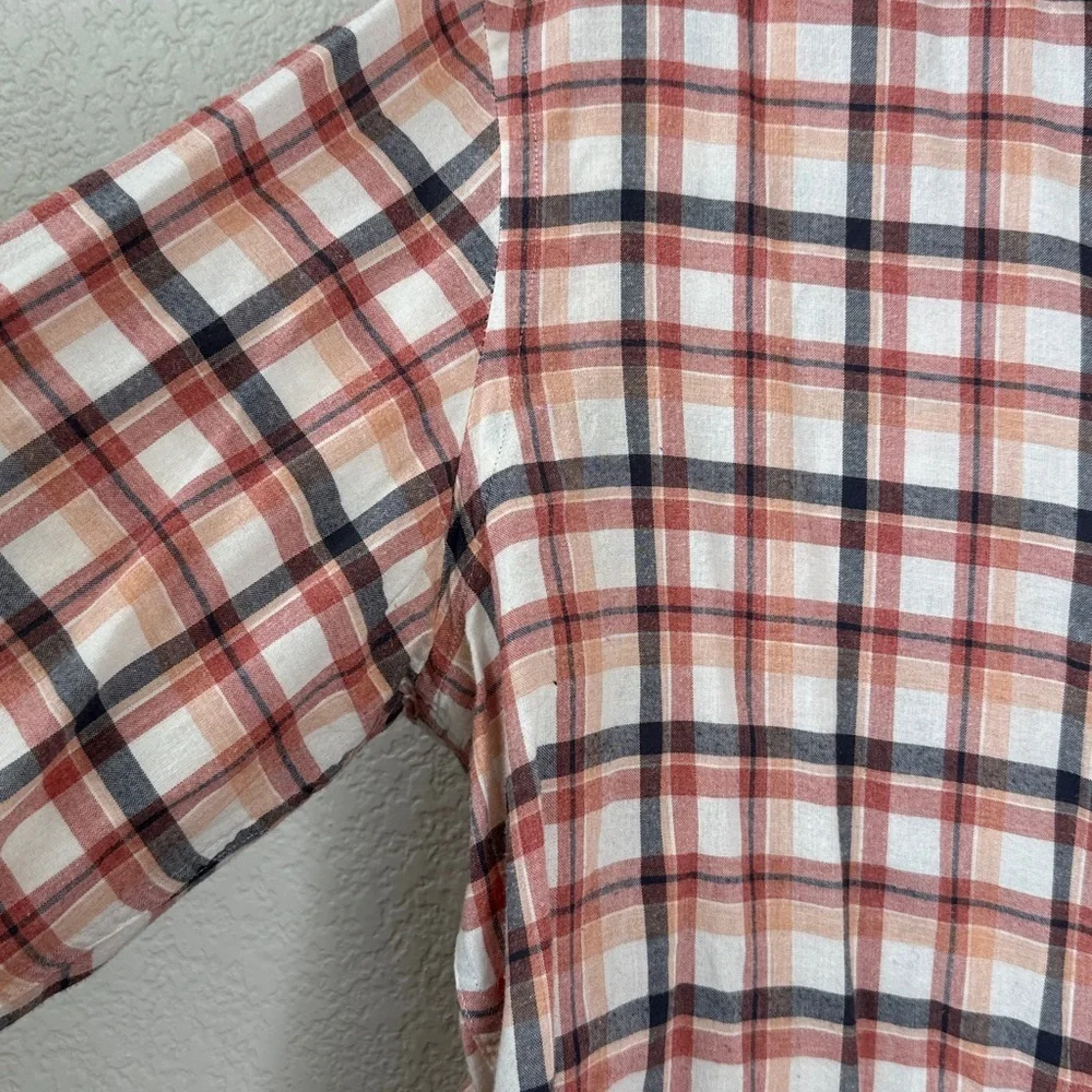 Banana Republic Standard Fit Button Down Plaid Casual Shirt Red Gray size Large